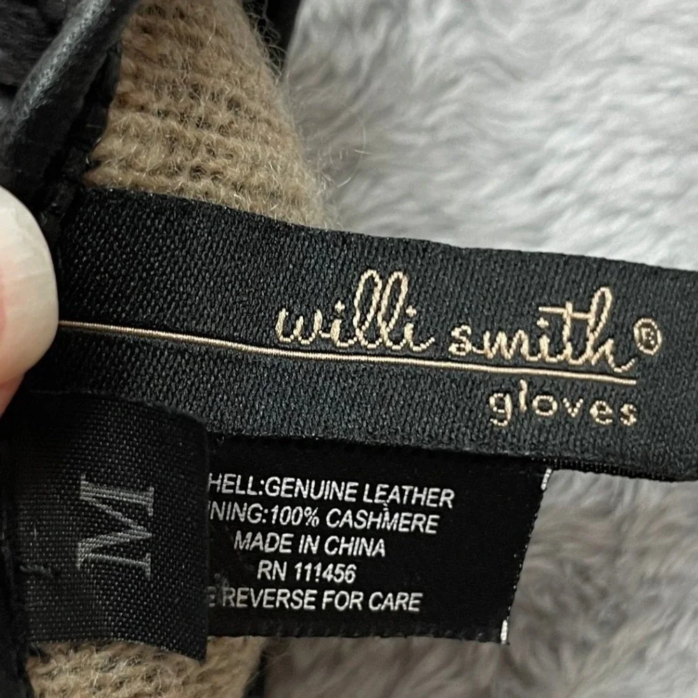 Willi Smith Womens Cashmere Lined Leather Gloves Size M Black Woven Cuff
